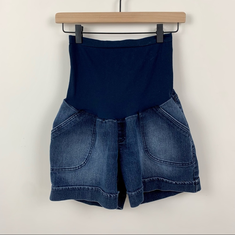 Oh Baby by Motherhood Full Belly Panel Maternity Jean Button Pocket Shor…